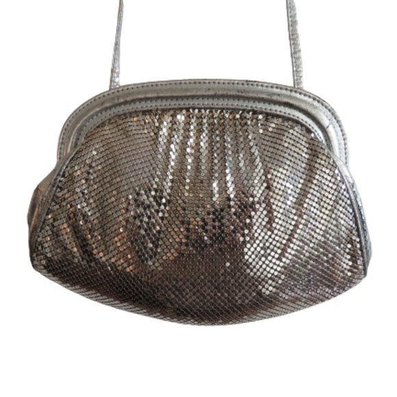 Whiting & Davis Handbags - VINTAGE WHITING & DAVIS Silver Metal Mesh Cross Body Evening Purse Bag